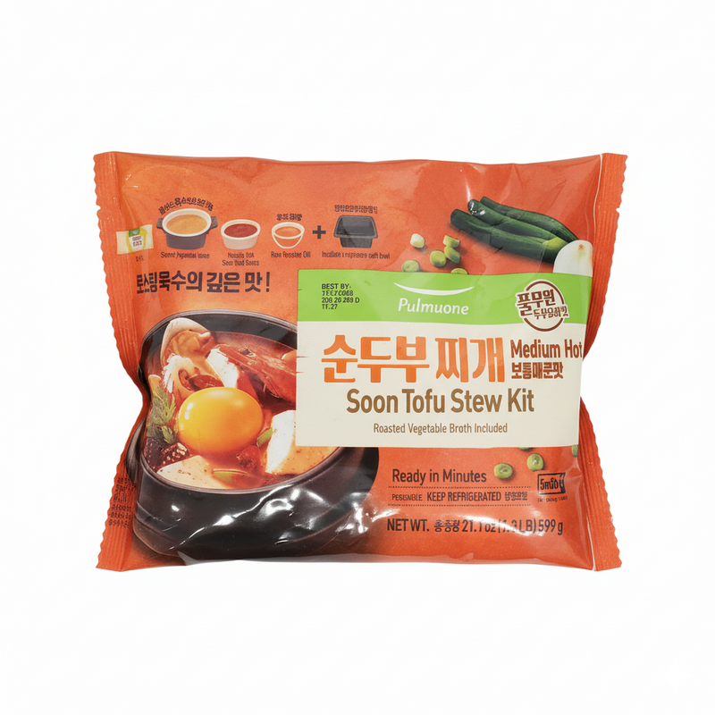 [10% 할인] 풀무원 순두부 찌개 보통매운맛 599g (Pmo Soon Tofu Stew Kit-Med Hot)