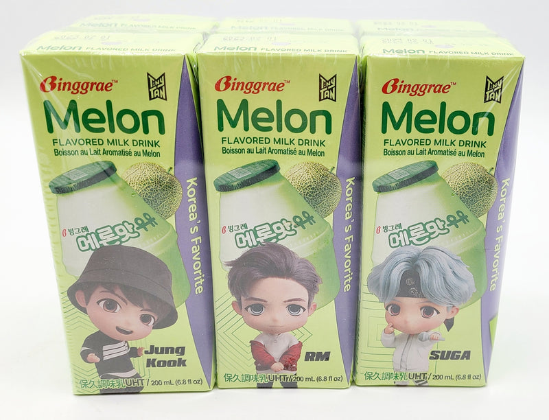 빙그레 메론맛 우유 200ml 6개입 (Binggrae Melon Flavored Milk 200ml x 6)